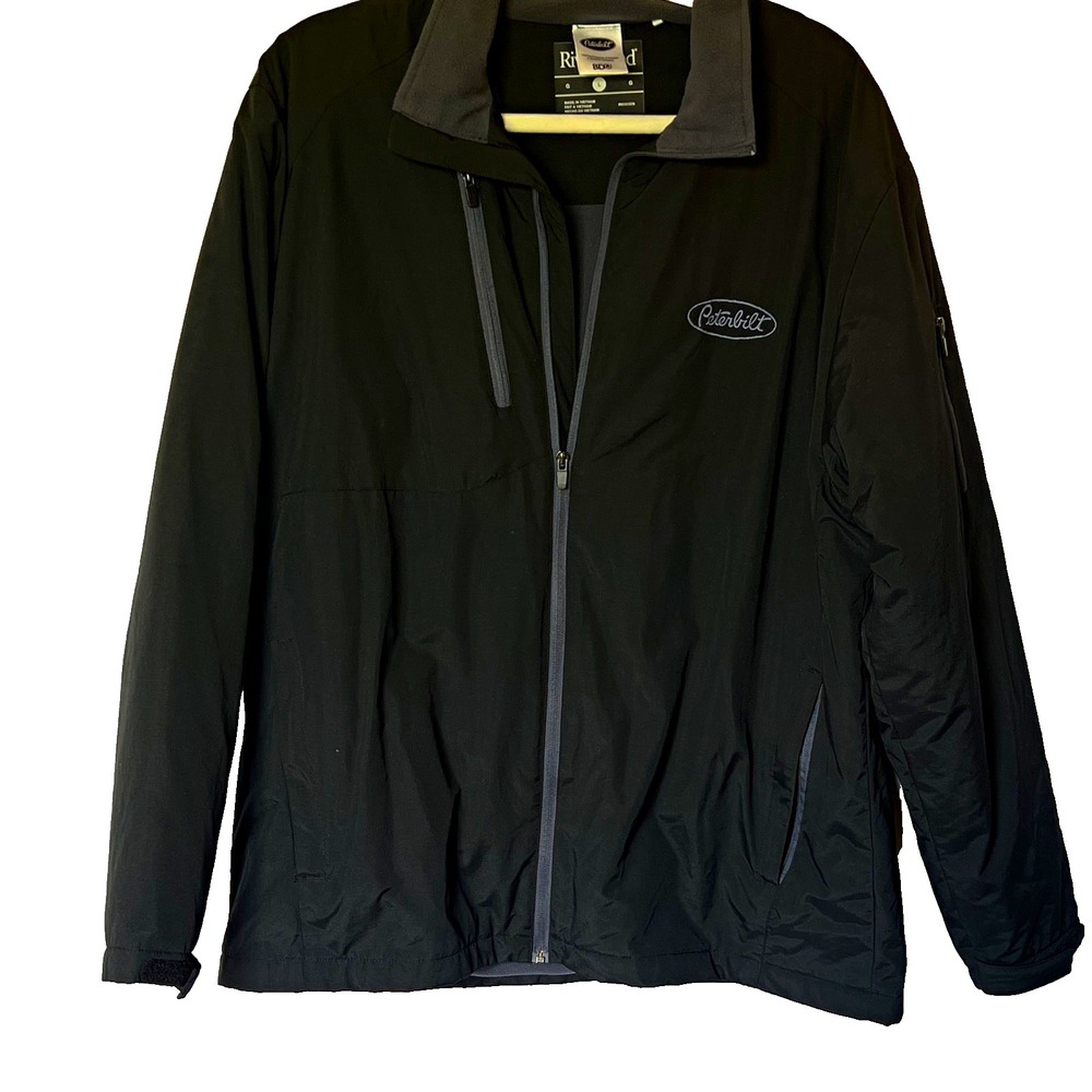 Rivers End Peterbilt Men's Black Full Zip Jacket Embroidered Logo Pockets Large